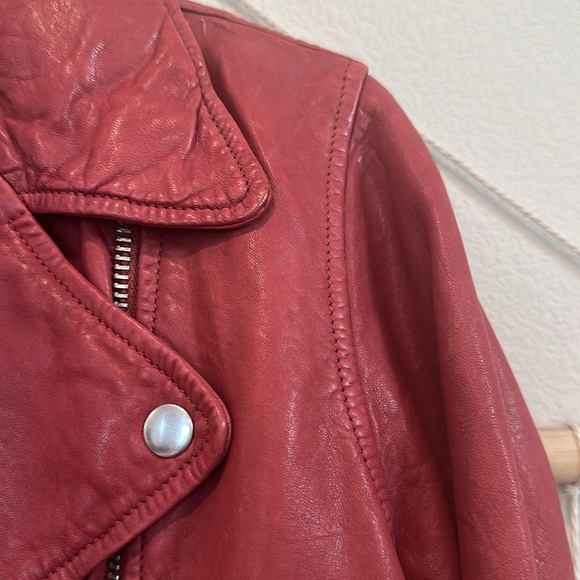 J.Crew Collection Red Washed Genuine Leather Moto Motorcycle Jacket M - Picture 5 of 12